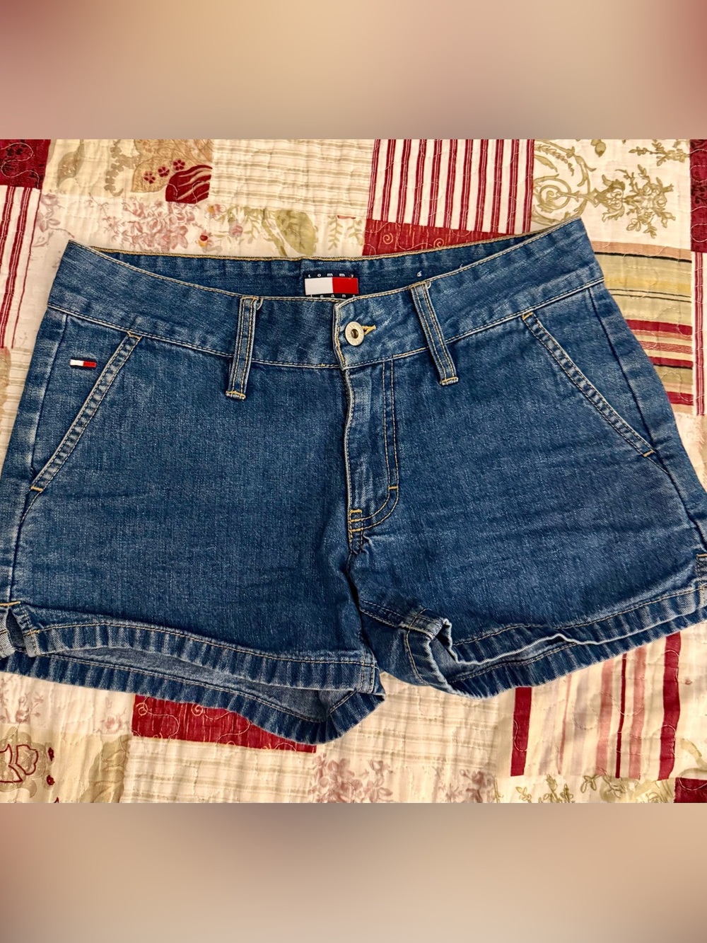 Tommy Hilfiger Dark Blue Denim Rolled Hem Shorts - Size 5